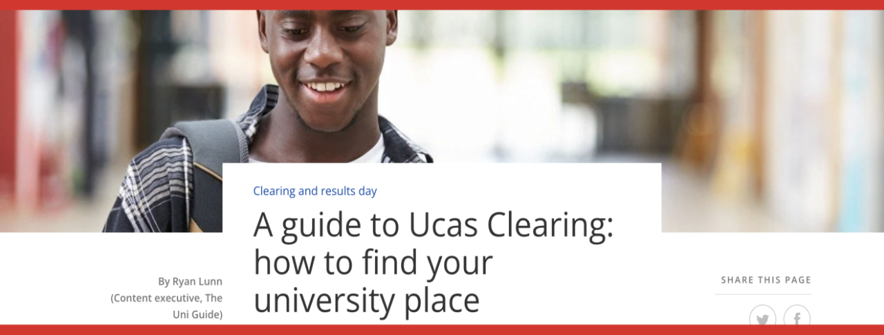 A screenshot from the Uni Guide website.