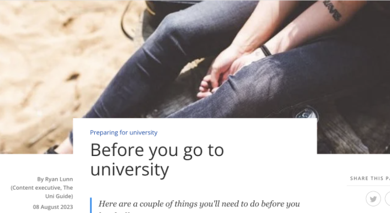 A screenshot from the Uni Guide website.