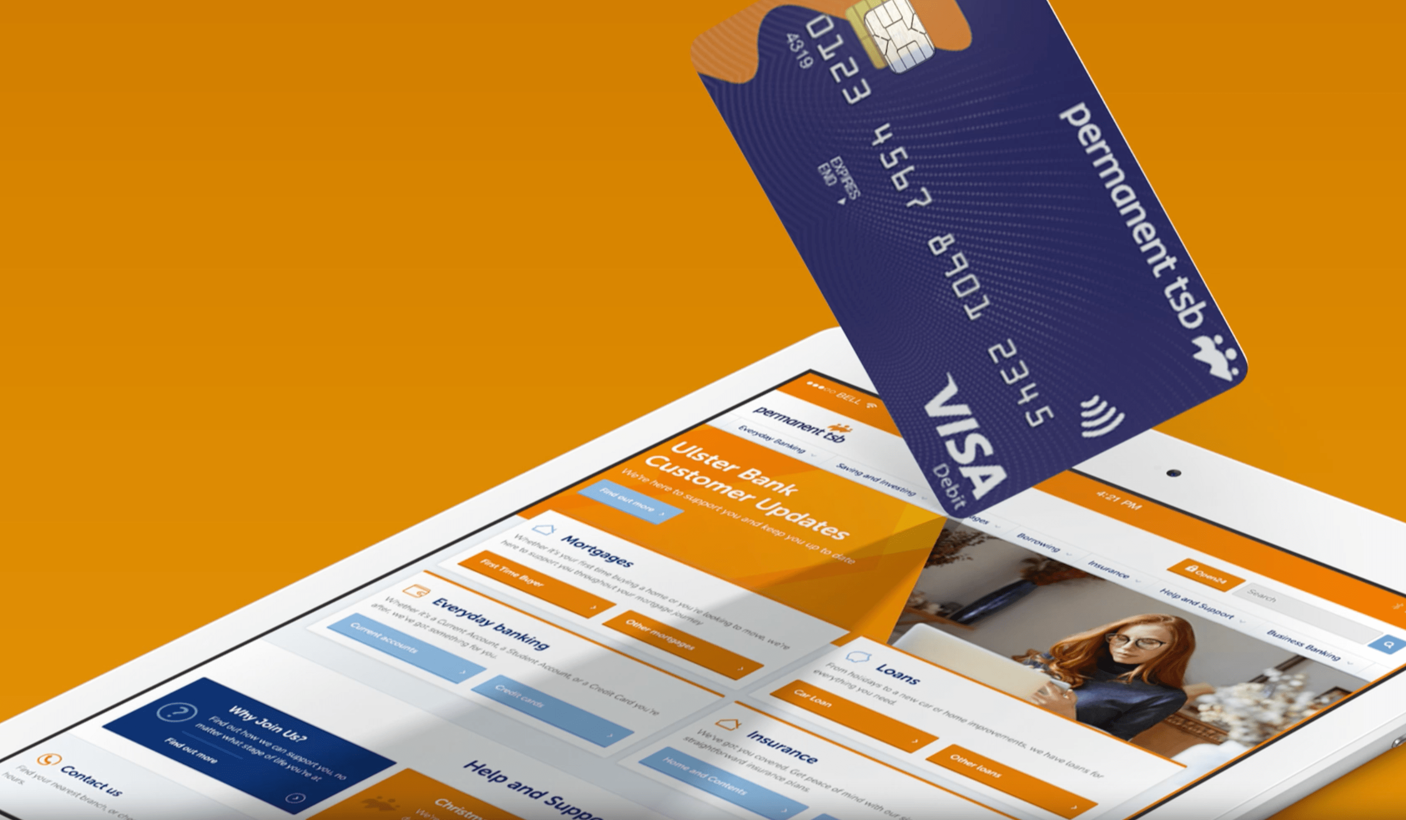 PTSB debit card infront of an iPad with the website.